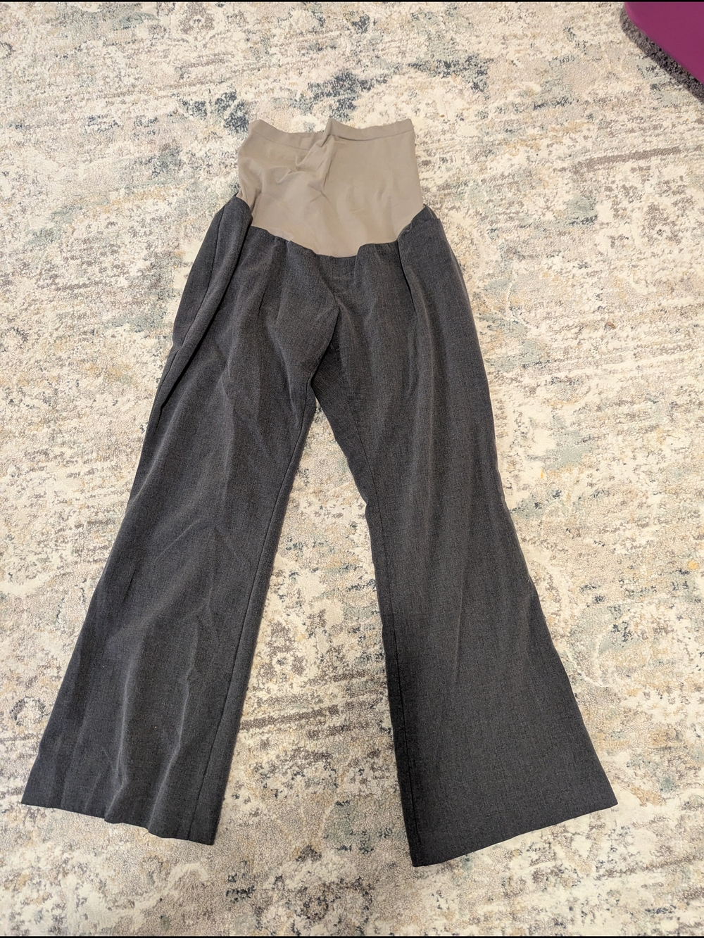 Motherhood Wide-Leg Maternity Pants in Gray with Cream Waistband